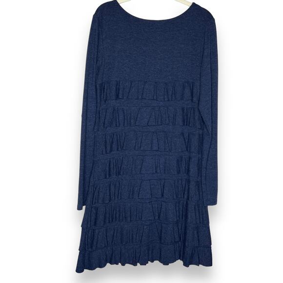 Isle Apparel  Navy Long Sleeve Tiered Ruffle Knit Jersey Dress Size Medium - Picture 2 of 6